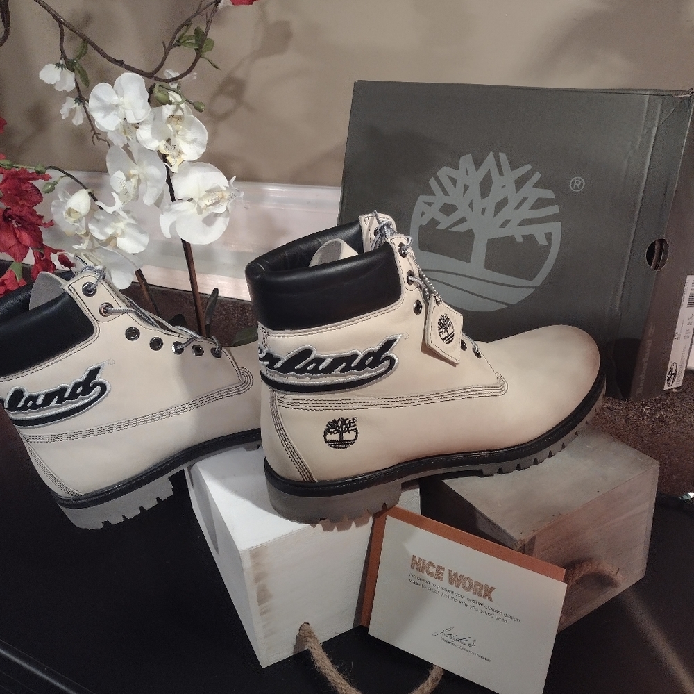Men's size 13 Customized Timberland Boots Beige